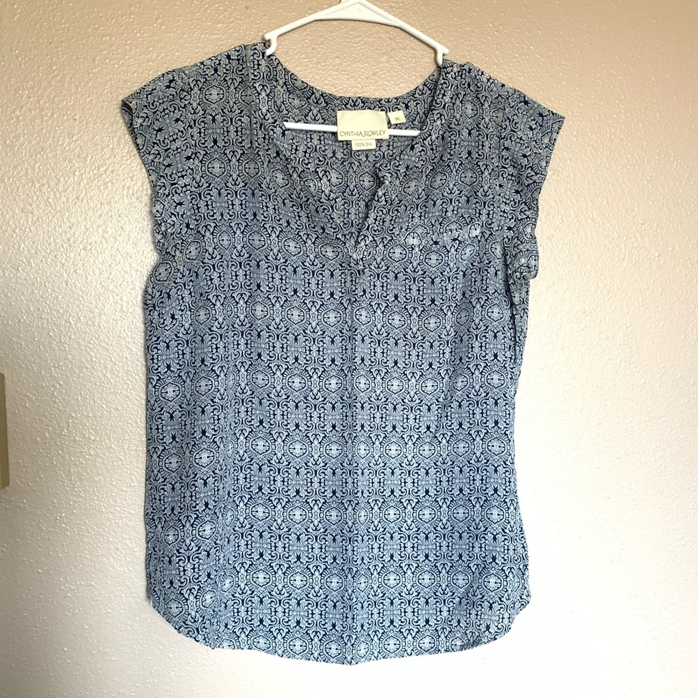 Silk blue cap sleeve blouse